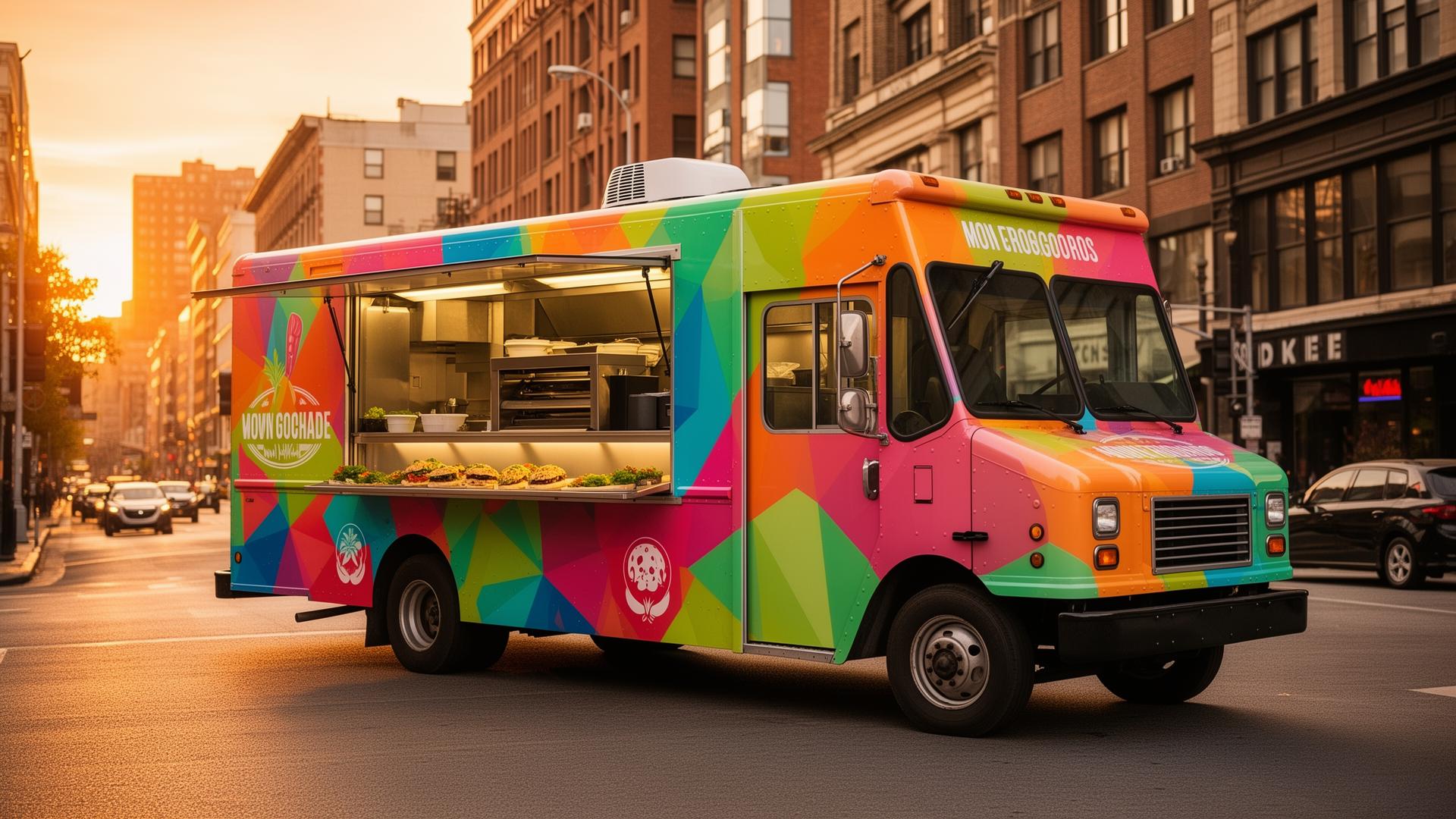 Food truck on a vibrant city street